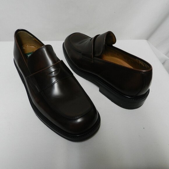 BASS Leather brown Penny Loafers shoes slides made in Italy NEW Size Sz 10.5 M - Picture 1 of 12